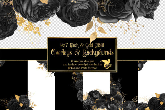 Download 5x7 Black and Gold Floral Overlays - Floral Collection