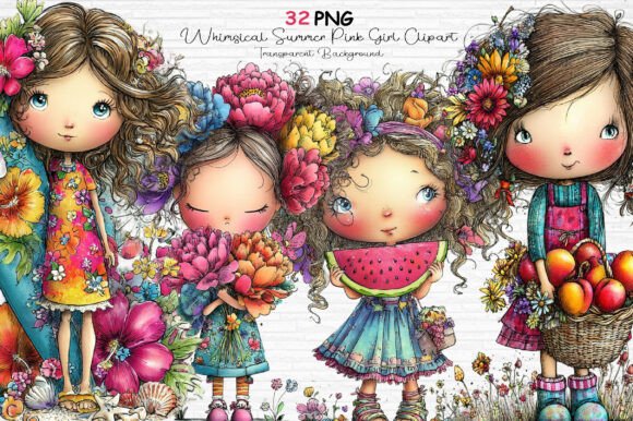 Download Whimsical Summer Pink Girl Clipart PNG - Clipart Collection