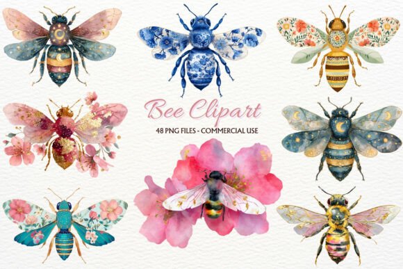 Download Floral Bee Clipart Boho Cottagecore PNG - Clipart Collection