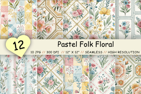 Download Pastel Folk Floral Digital Paper - Floral Collection