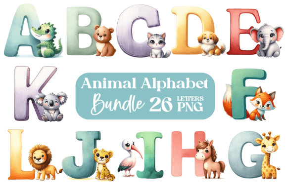 Download Cute Animal Alphabet Clipart PNG Bundle - Clipart Collection