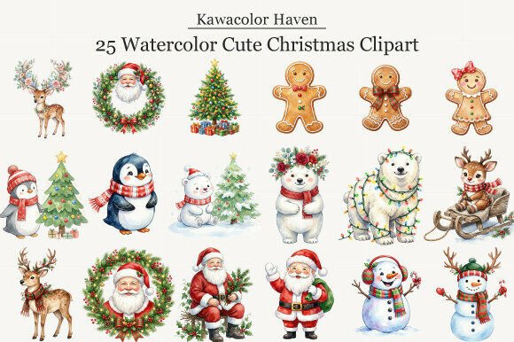 Download Watercolor Cute Christmas Clipart - Clipart Collection