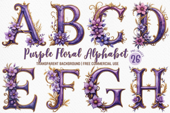 Download Purple Floral Alphabet Clipart Bundle - Clipart Collection