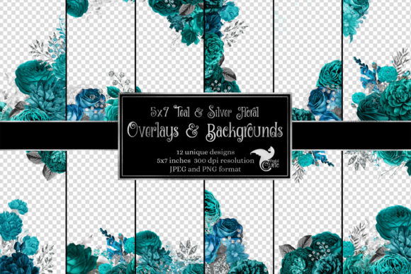 Download 5x7 Teal and Silver Floral Overlays - Floral Collection