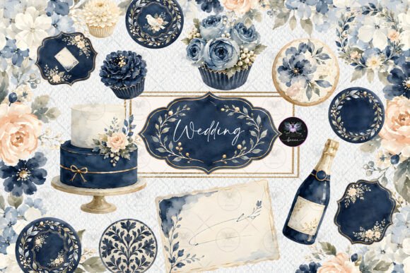 Download Navy Blue Floral Wedding Watercolor Clip - Floral Collection