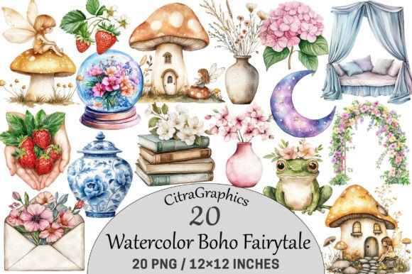 Download Watercolor Boho Fairytale Clipart. - Clipart Collection