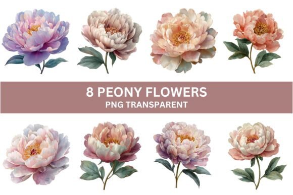 Download 8 Elegant Peony Flower Clipart Set - Clipart Collection