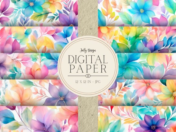 Download Rainbow Watercolor Floral Digital Paper - Floral Collection