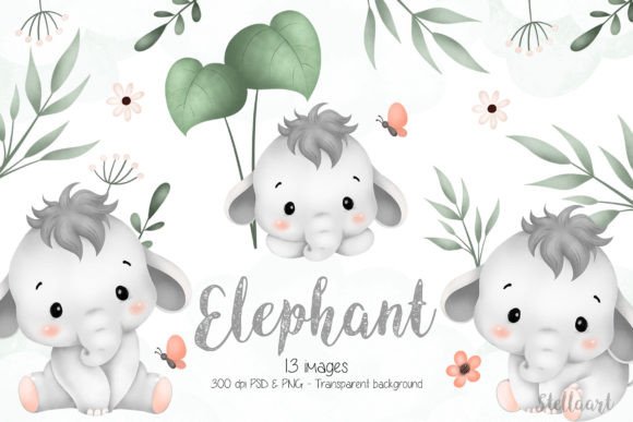 Download Elephant and Tropical Leaves Clipart - Clipart Collection
