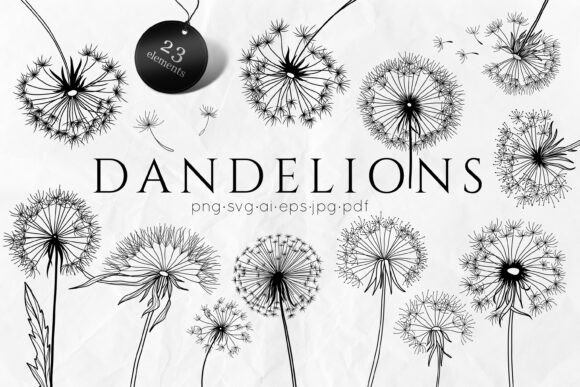 Download Dandelions SVG - Flowers Line Art SVG - Art Collection