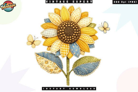 Download Sunflower Patchwork Floral Vintage PNG - Floral Collection