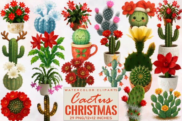 Download Watercolor Christmas Cactus Clipart - Clipart Collection