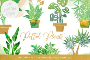 Download Plants Clipart Set - Potted Plant Images - Indoor Greenery & Flora Graphics - Watercolor Stains - Clipart Collection