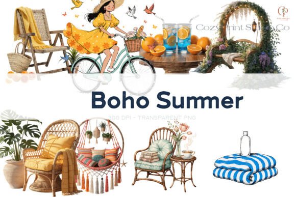 Download Boho Summer Clipart Watercolor PNG Set - Clipart Collection