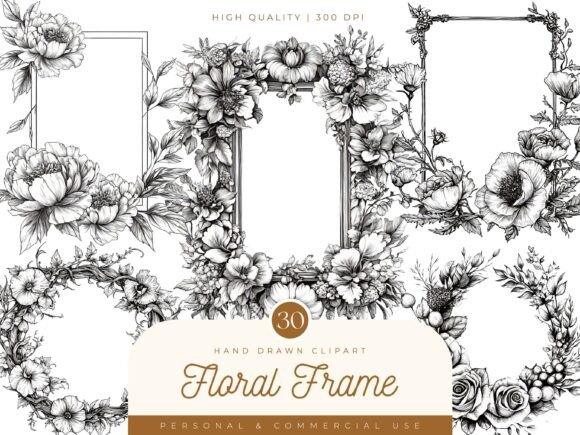 Download Hand Drawn Floral Frame Clipart - Clipart Collection