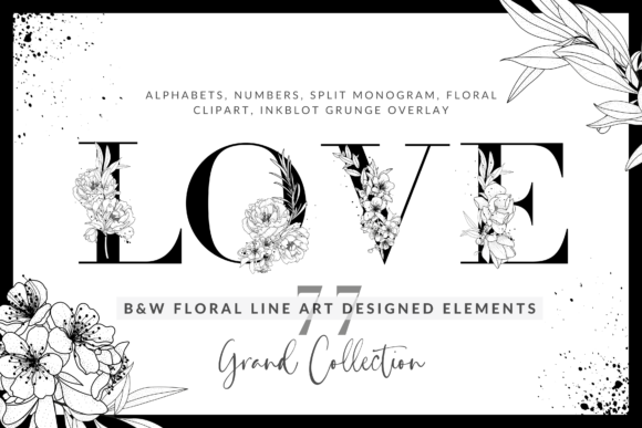 Download Black &amp; White Floral Line Art Alphabets - Art Collection