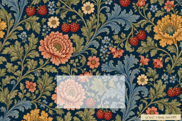 Download Morris Berry Floral Chrysanthemum Navy - Floral Collection