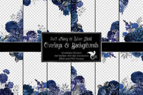 Download 5x7 Navy and Silver Floral Overlays - Floral Collection