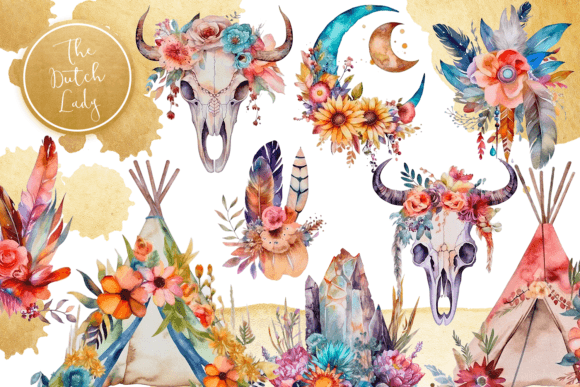 Download Watercolor Bohemian Clipart Set - Clipart Collection