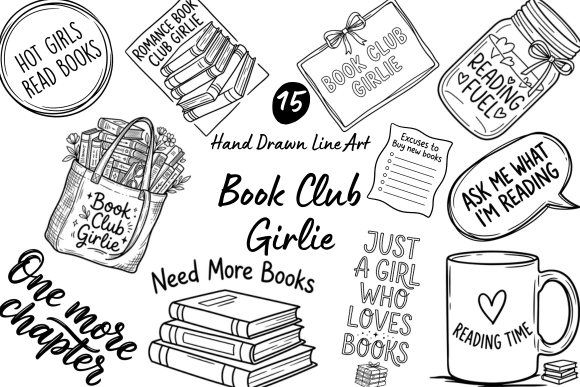 Download Book Club Girlie Hand Drawn Line Art - Art Collection