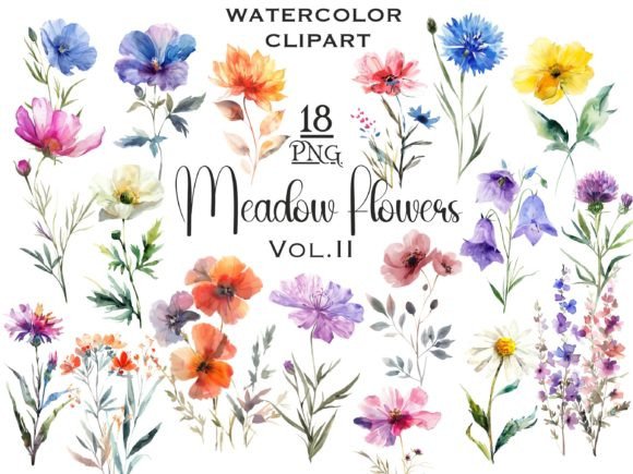 Download Meadow Wildflowers Watercolor Clipart V2 - Clipart Collection