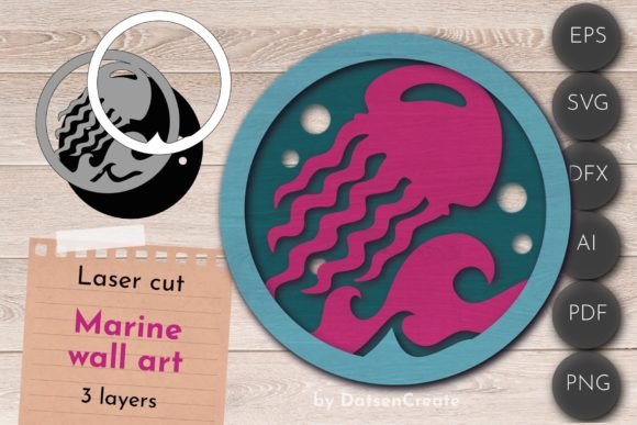 Download 3D Layered Marine Wall Art, Jellyfish - Art Collection
