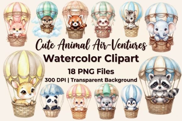 Download Cute Animal Air Balloon Clipart Bundle - Clipart Collection