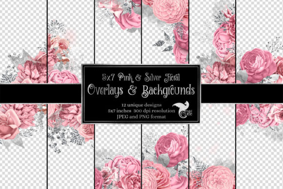 Download 5x7 Pink and Silver Floral Overlays - Floral Collection
