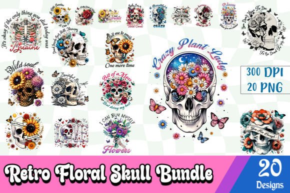 Download Retro Floral Skull Sublimation Bundle - Floral Collection