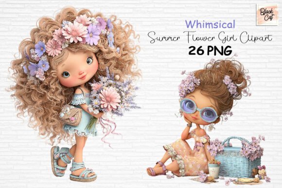 Download Whimsical Summer Flower Girl Clipart PNG - Clipart Collection