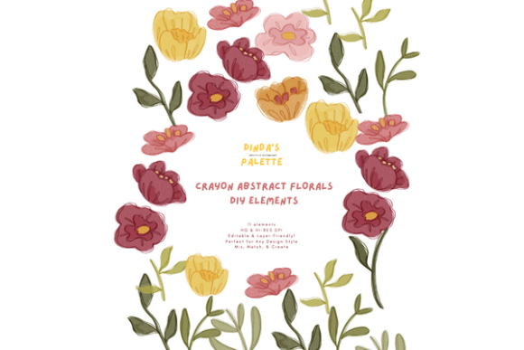 Download Crayon Abstract Florals DIY Elements - Floral Collection