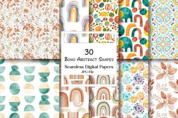 Download Boho Abstract Shapes Digital Paper - Abstract shapes Collection