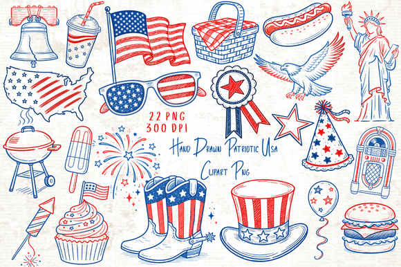 Download Hand Drawn Patriotic USA Clipart PNG - Clipart Collection