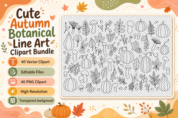Download Cute Autumn Botanical Clipart Bundle - Clipart Collection