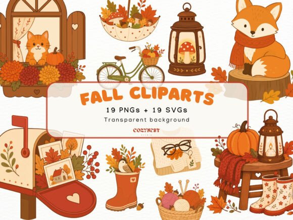 Download Cozy Autumn Flat Cliparts, Fall PNG SVG - Clipart Collection