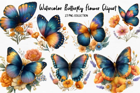 Download Watercolor Butterfly Flower Clipart - Clipart Collection