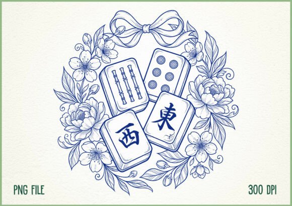 Download Blue Floral Mahjong Tiles Design - Floral Collection
