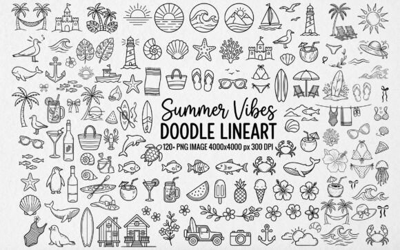 Download 120+ Summer Vibes Doodle Line Art PNG - Vibe Collection