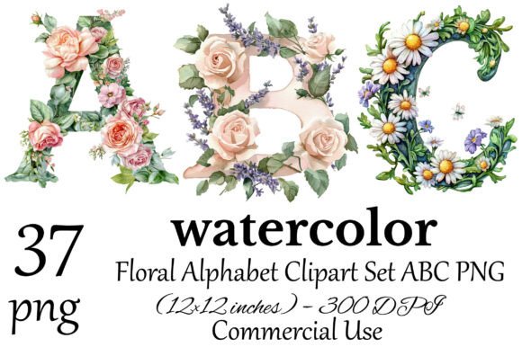 Download Floral Alphabet Clipart Set ABC PNG - Clipart Collection