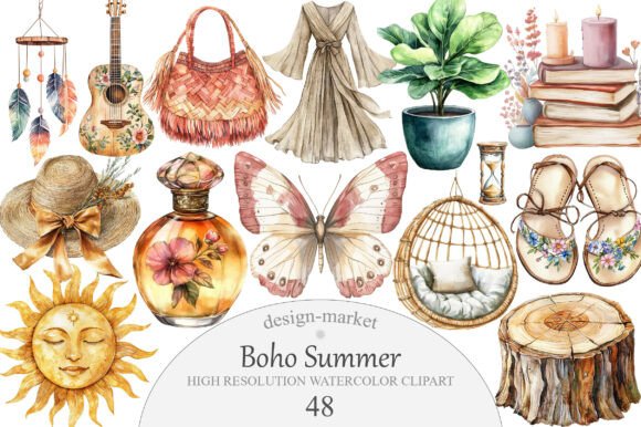Download Watercolor Boho Summer Clipart - Clipart Collection