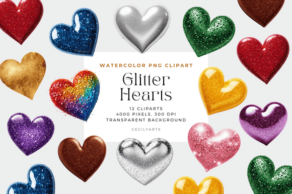 Download Colorful Glitter Hearts - Art Collection