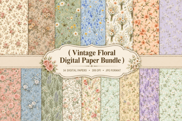 Download Vintage Cottagecore Floral Digital Paper - Floral Collection