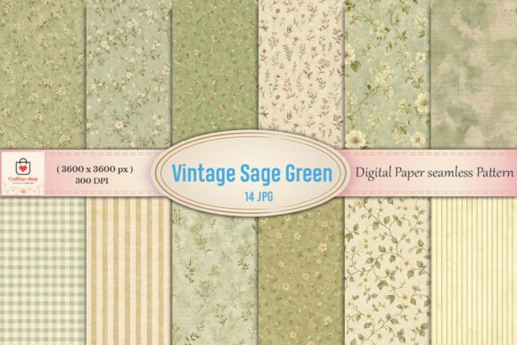 Download Vintage Sage Green Floral Digital Paper - Floral Collection