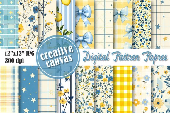 Download Blue &amp; Yellow Floral Digital Paper Bundl - Floral Collection
