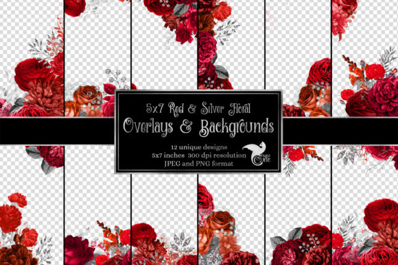 Download 5x7 Red and Silver Floral Overlays - Floral Collection