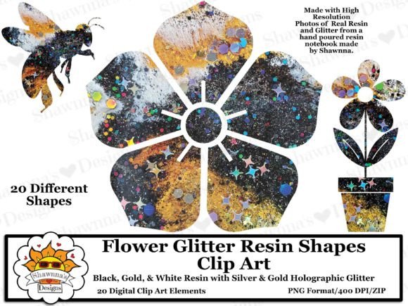 Download Black Gold Glitter Resin Flowers Clipart - Clipart Collection