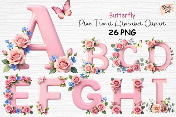 Download Butterfly Pink Floral Alphabet Clipart - Clipart Collection