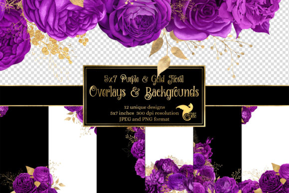 Download 5x7 Purple and Gold Floral Overlays - Floral Collection