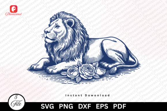 Download Vintage Hand Drawn Floral Lion SVG PNG - Floral Collection