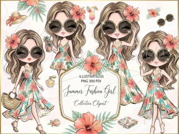 Download Boho Summer Fashion Girl Clipart PNG Set - Clipart Collection